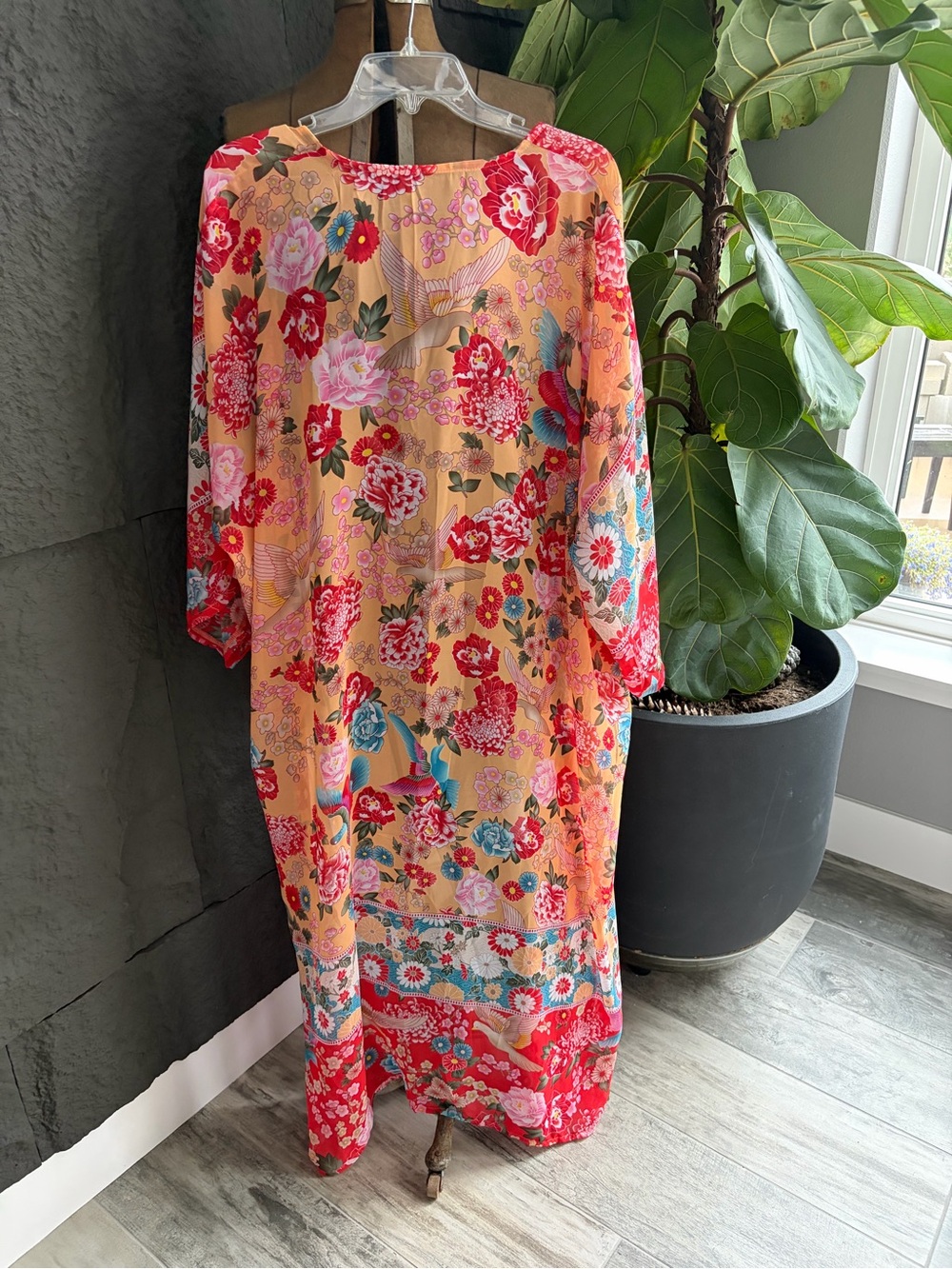 Floral Peach Maxi Dress with Red Accents - Picture 3 of 3